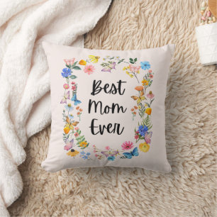 Best Mom Ever Pretty Wildflowers Boho Mother's Day Throw Pillow