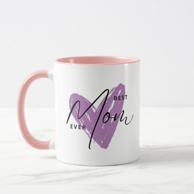 Best Mom Ever Purple Heart Script Cute Message  Mug (Left)