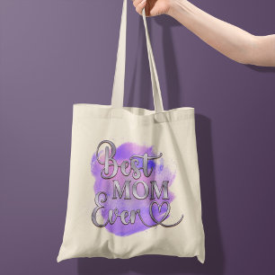 Best Mom Ever Purple & Silver Glitter Typography Tote Bag