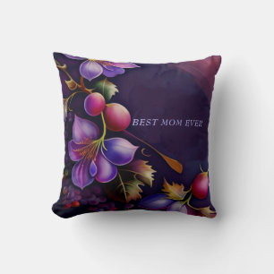 Best Mom Ever Purple watercolor Grape Vine Throw Pillow