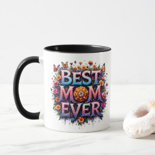 Best Mom Ever Quote Butterflies Colourful Flowers Mug