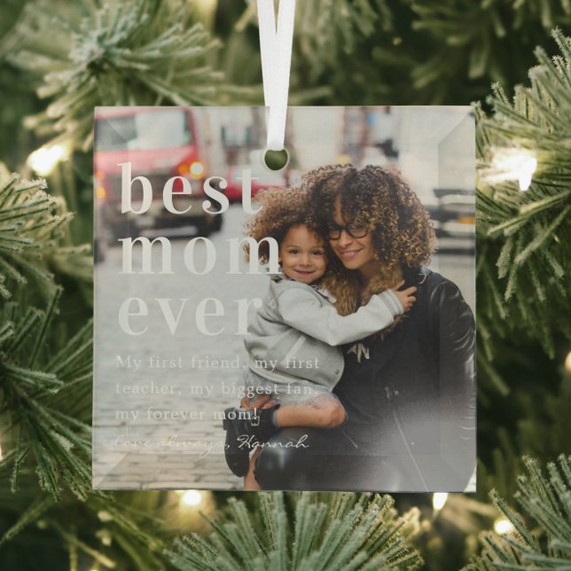 Best Mom Ever | Quote & Photo Gift Glass Ornament (Insitu)