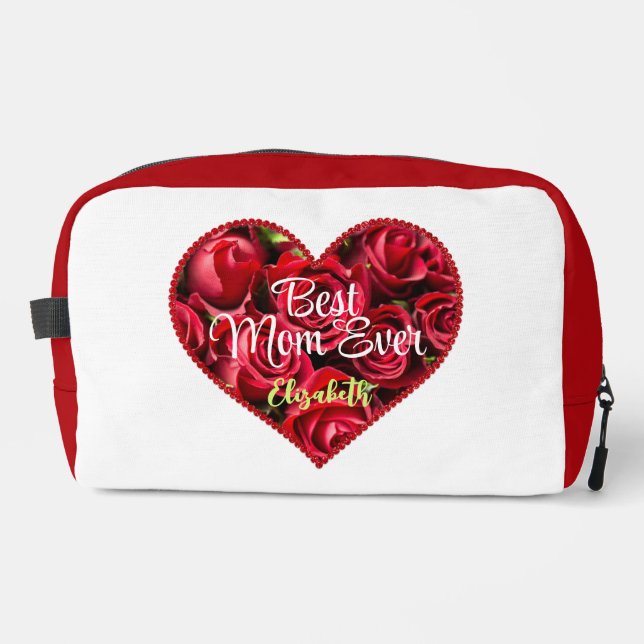 Best Mom Ever Red Heart Trendy Modern Mothers Day Dopp Kit (Front)