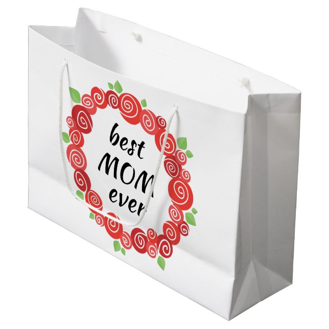 Best mom ever red roses wreath spring cute floral large gift bag (Front Angled)