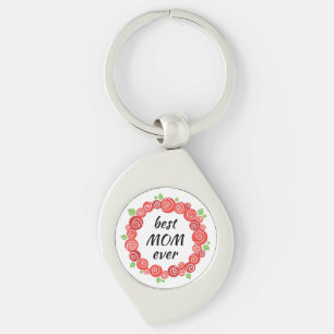 Best mom ever red roses wreath spring keychain