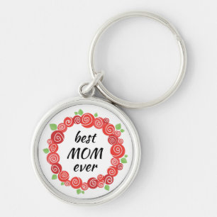 Best mom ever red roses wreath spring keychain