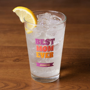 Best Mom Ever Retro Custom Name Funky Colourful  Glass