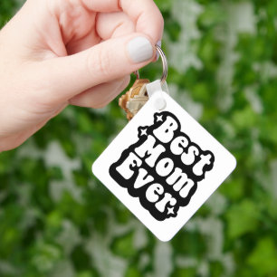 Best Mom Ever Retro Groovy 1 Photo Keepsake Keychain