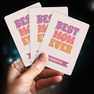 Best Mom Ever Retro Pink Colourful Custom Name Playing Cards