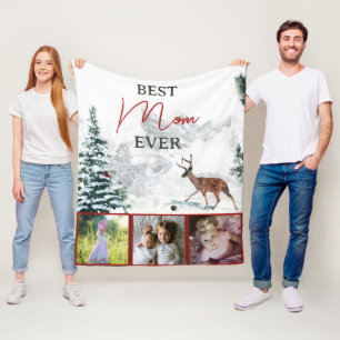 Best Mom Ever Rustic Deer Winter Scene Photo Fleece Blanket