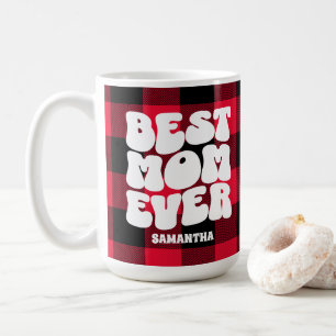 Best Mom Ever Rustic Red Buffalo Plaid Christmas Coffee Mug