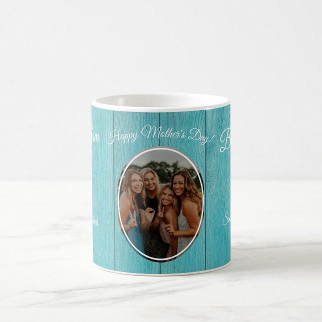  Best Mom Ever Rustic Teal Blue  Sunflower Photo Coffee Mug (Center)