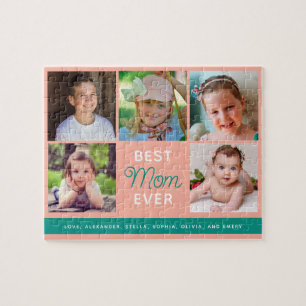 Best Mom Ever Script Family Photo Collage Jigsaw Puzzle