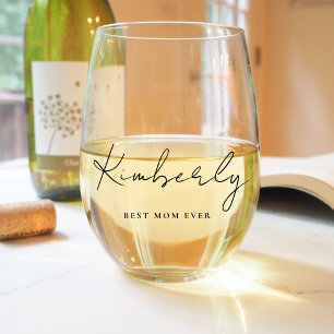 Best Mom Ever Script Monogram Stemless Wine Glass