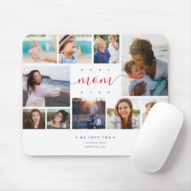 Best Mom Ever Script Mother's Day 10 Photo Collage Mouse Pad (With Mouse)