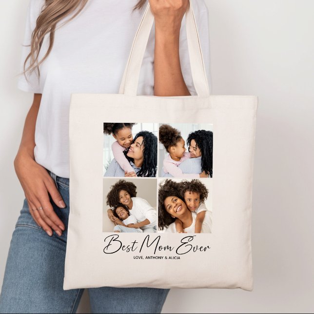 Best Mom Ever Script Photo Collage Tote Bag (Creator Uploaded)