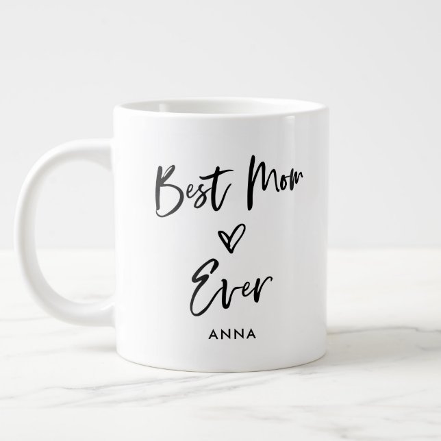 Best Mom Ever | Simple Casual Script and Heart Large Coffee Mug (Left)