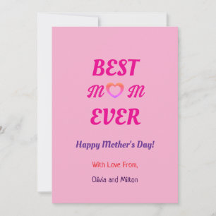 Best Mom Ever Simple Pink Heart Mother's Day  Holiday Card
