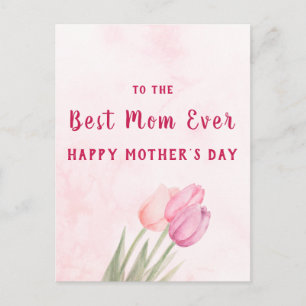Best Mom Ever Soft Pink Floral Mother’s Day Postcard