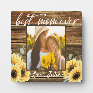 Best Mom Ever Sunflower and Barn Wood Photo Plaque