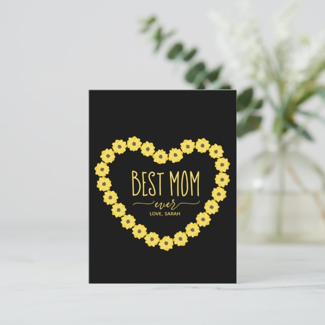 Best Mom Ever Sunflower Heart Custom Name Mom Postcard (Standing Front)