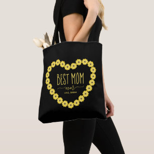 Best Mom Ever Sunflower Heart Wreath Personalized Tote Bag