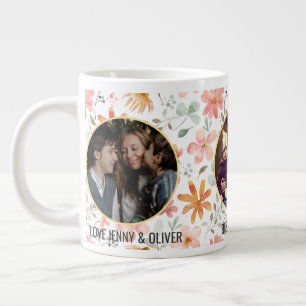 Best Mom Ever Three Photo Collage Floral Large Coffee Mug