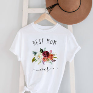 Best Mom Ever Trendy Burgundy Boho Floral T-Shirt