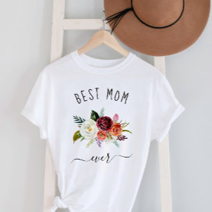 Best Mom Ever   Trendy Burgundy Boho Floral Maternity T-Shirt
