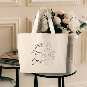 Best Mom Ever Trendy One Line lovely Motherhood Large Tote Bag