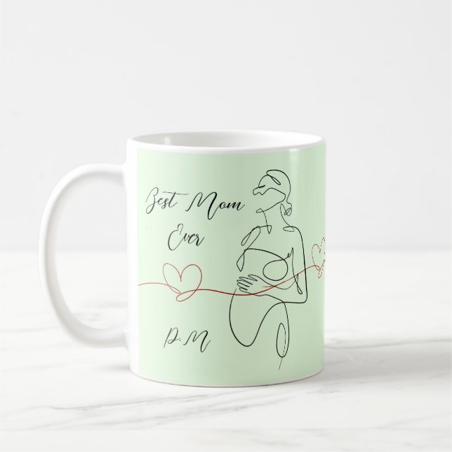 Best Mom Ever Trendy One Line Pregnancy Heart  Coffee Mug (Left)