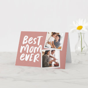 Best mom ever trendy two photo rose Mother's Day Card
