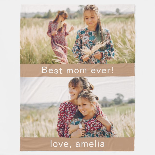 Best Mom Ever Two Photo Beige Fleece Blanket (Front)