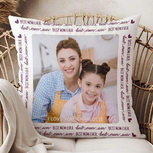 Best MOM Ever Unique Stylish Personalized Photo Throw Pillow