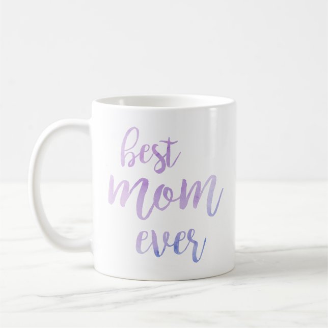 Best Mom Ever Watercolor Brush Lettering Purple Coffee Mug (Left)