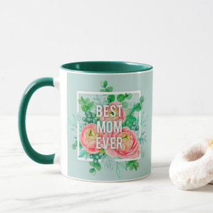 Best Mom Ever Watercolor Floral Green & Gold Mug