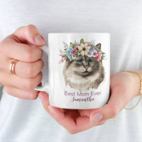 Best Mom Ever Whimsical Floral Watercolor Cat