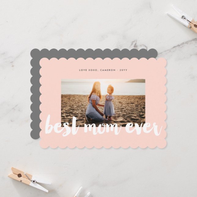 Best Mom Ever White Bold Brush Script Modern Photo (Front/Back In Situ)