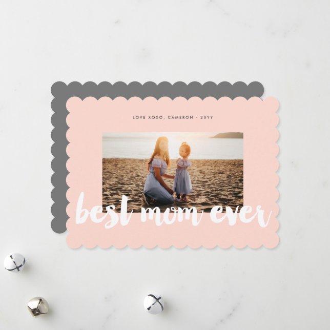 Best Mom Ever White Bold Brush Script Modern Photo Holiday Card (Front/Back In Situ)
