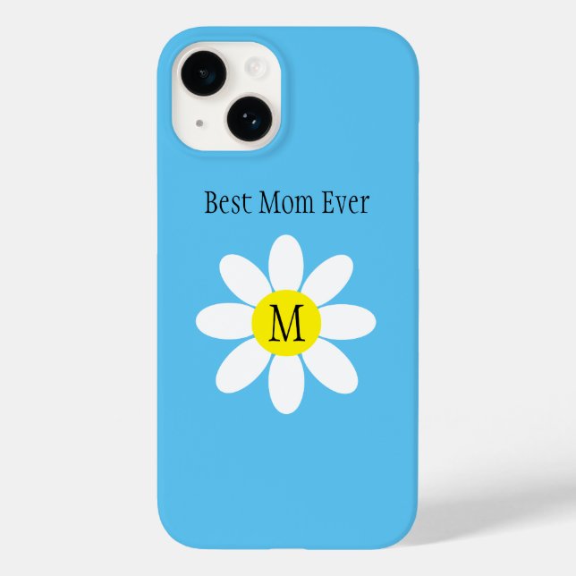Best Mom Ever White Daisy Sky Blue Single Initial  Case-Mate iPhone Case (Back)