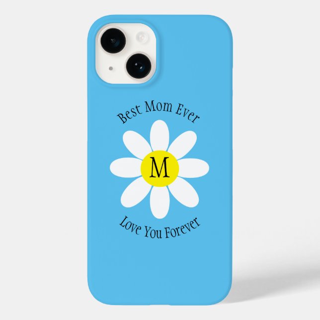 Best Mom Ever White Daisy Sky Blue Single Initial Case-Mate iPhone Case (Back)