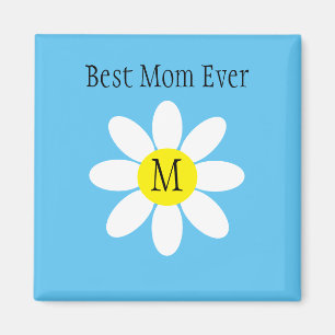 Best Mom Ever White Daisy Sky Blue Single Initial Magnet
