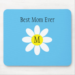 Best Mom Ever White Daisy Sky Blue Single Initial Mouse Pad