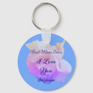 Best Mom Ever White Rose Personalized Keychain