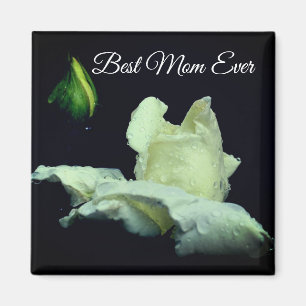 Best Mom Ever White Rosebud Flower Magnet