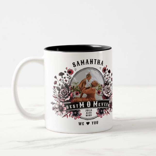 Best Mom Ever Wild Flowers Badass Mother Day Photo Two-Tone Coffee Mug (Left)