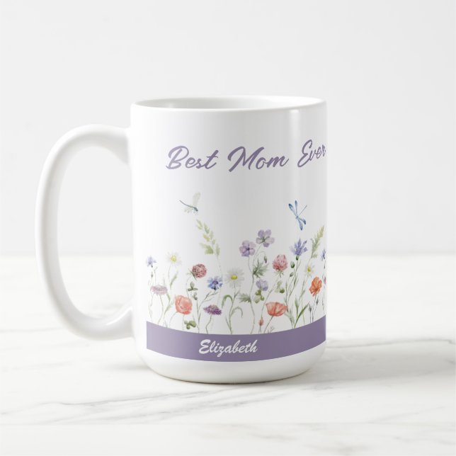 Best Mom Ever Wildflower Kids Names Mother's Day  Coffee Mug (Left)
