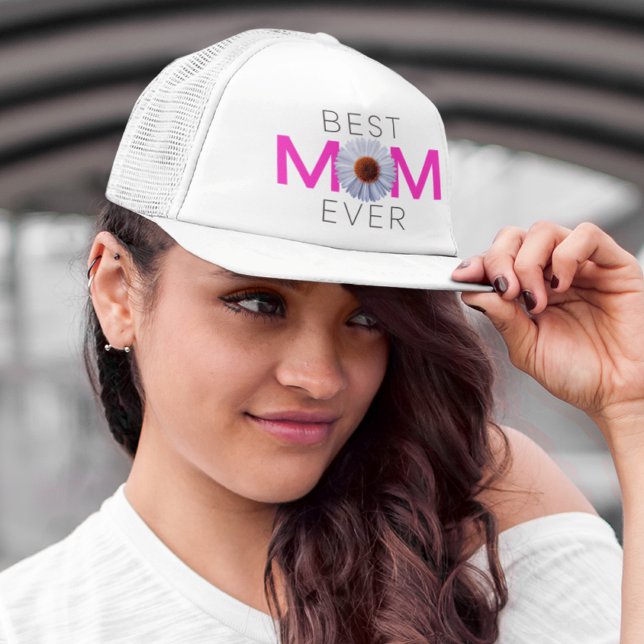 Best Mom Ever With Daisy Image Print (Pink V1) Trucker Hat (Creator Uploaded)
