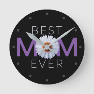 Best Mom Ever With Daisy Image Print (Purple V1) Round Clock