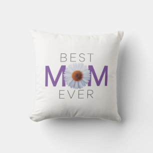Best Mom Ever With Daisy Image Print (Purple V1) Throw Pillow